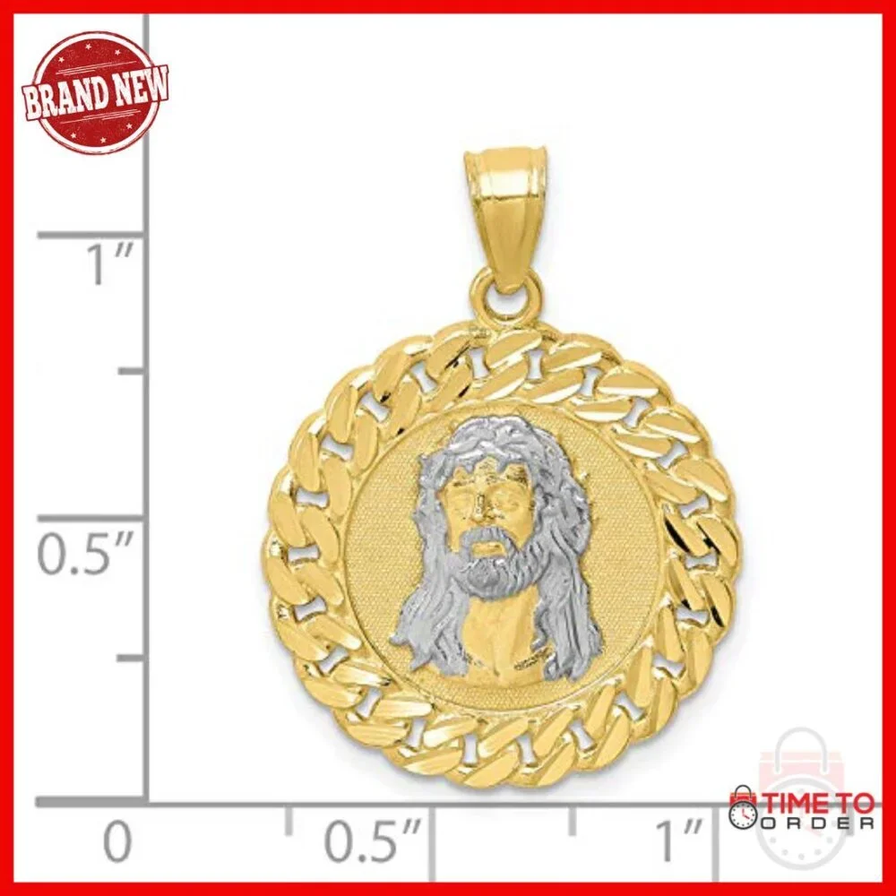 10k Gold Jesus Pendant Men's Religious Medallion Cuban Link Border